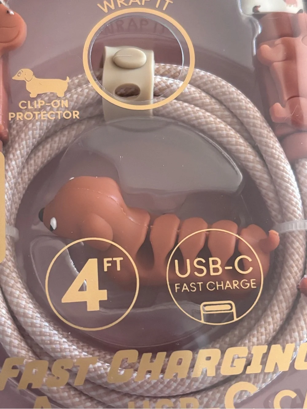 Poppy Viral Dachshund USB-A to USB-C Cable with Brown & Cream Dog Protectors